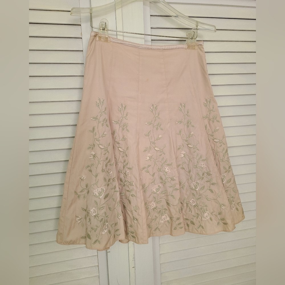 Express A-Line Skirt with Floral Embroidery - Light Pink